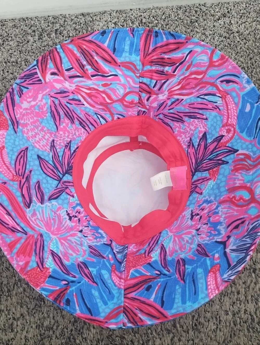 Lilly Pulitzer Ruby Red Wild Times Sun Bucket Hat Pink Blue Tropical Beach